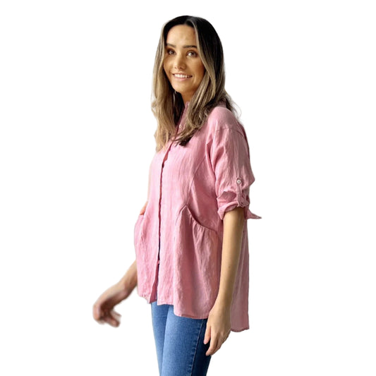 LOOSE LINEN SHIRT PINK