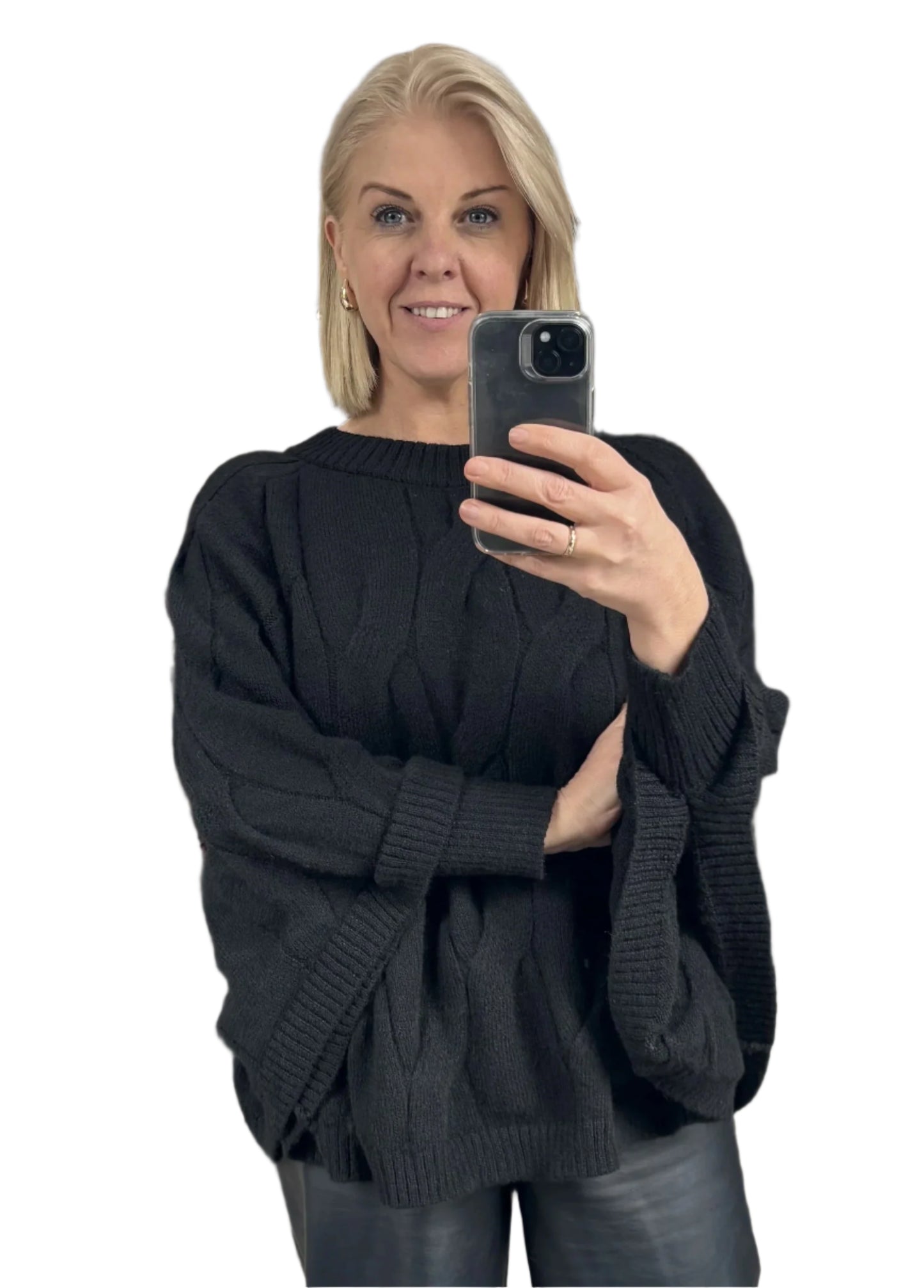 CABLE PONCHO BLACK