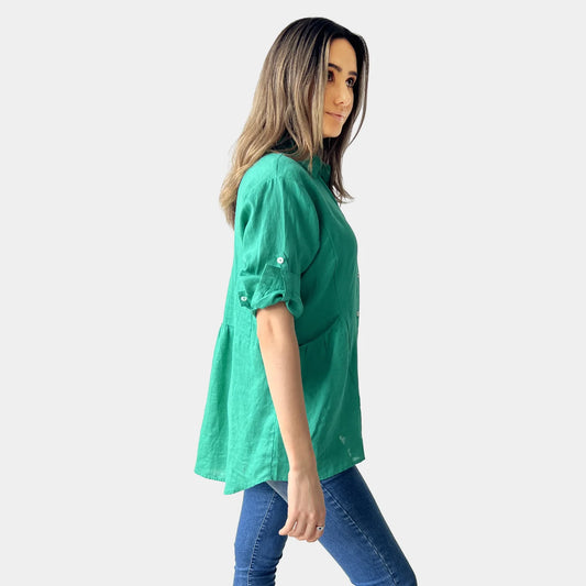 LOOSE LINEN SHIRT IN GREEN