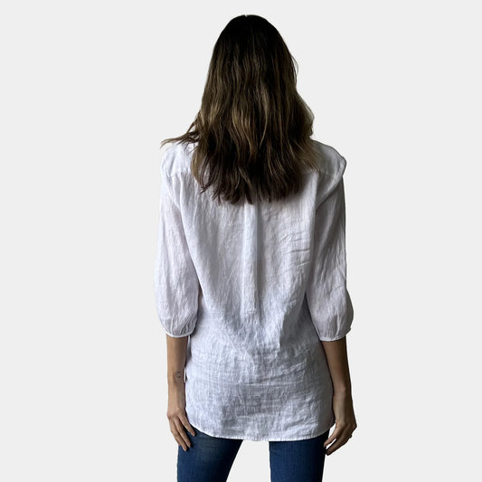 FRILL LINEN TOP IN WHITE