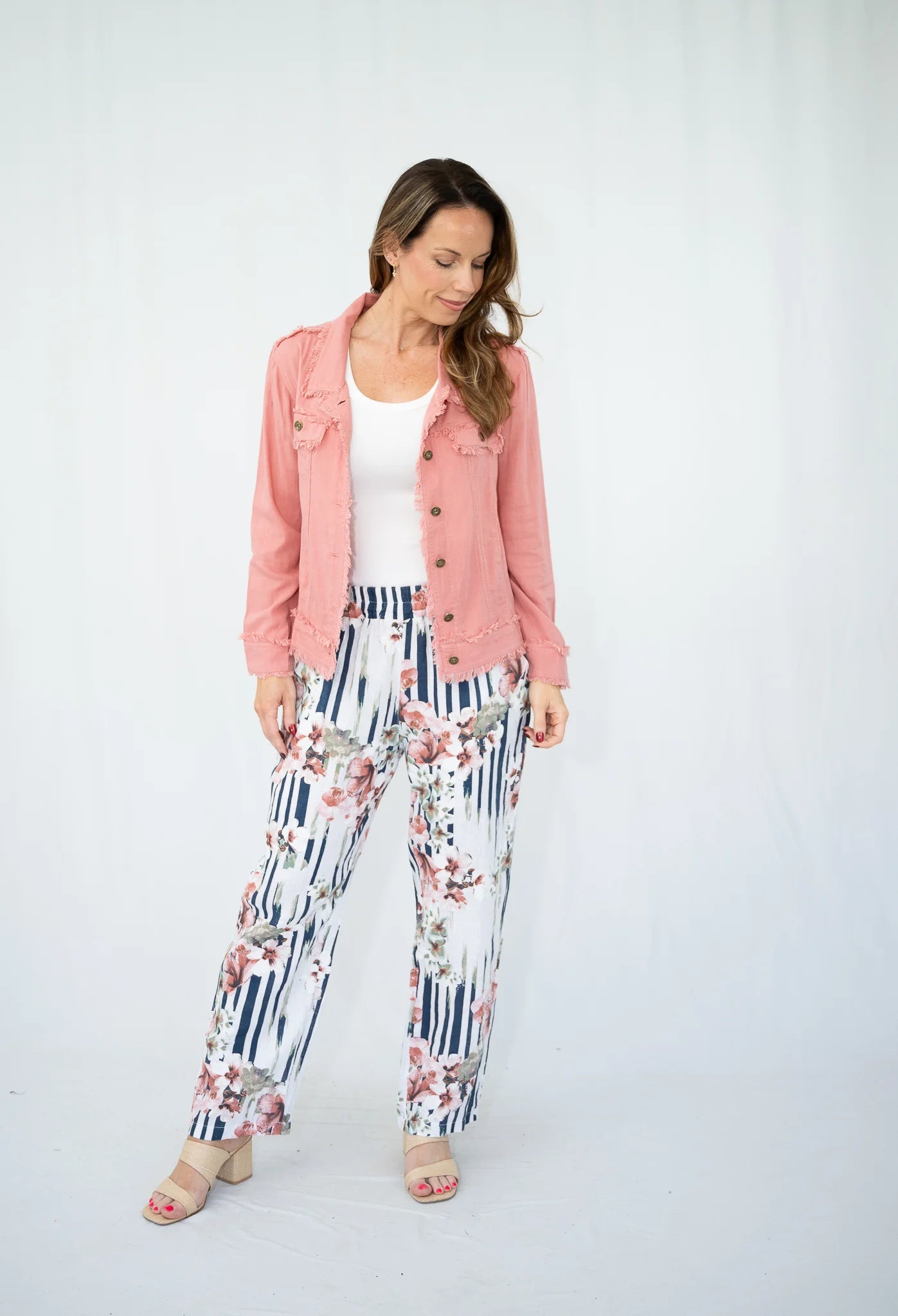 LINEN FRINGE JACKET BLUSH