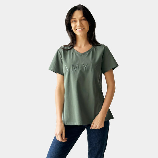 KHAKI V-NECK TEE
