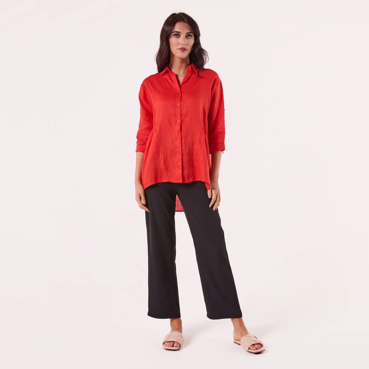 LINEN SHIRT CARROT RED