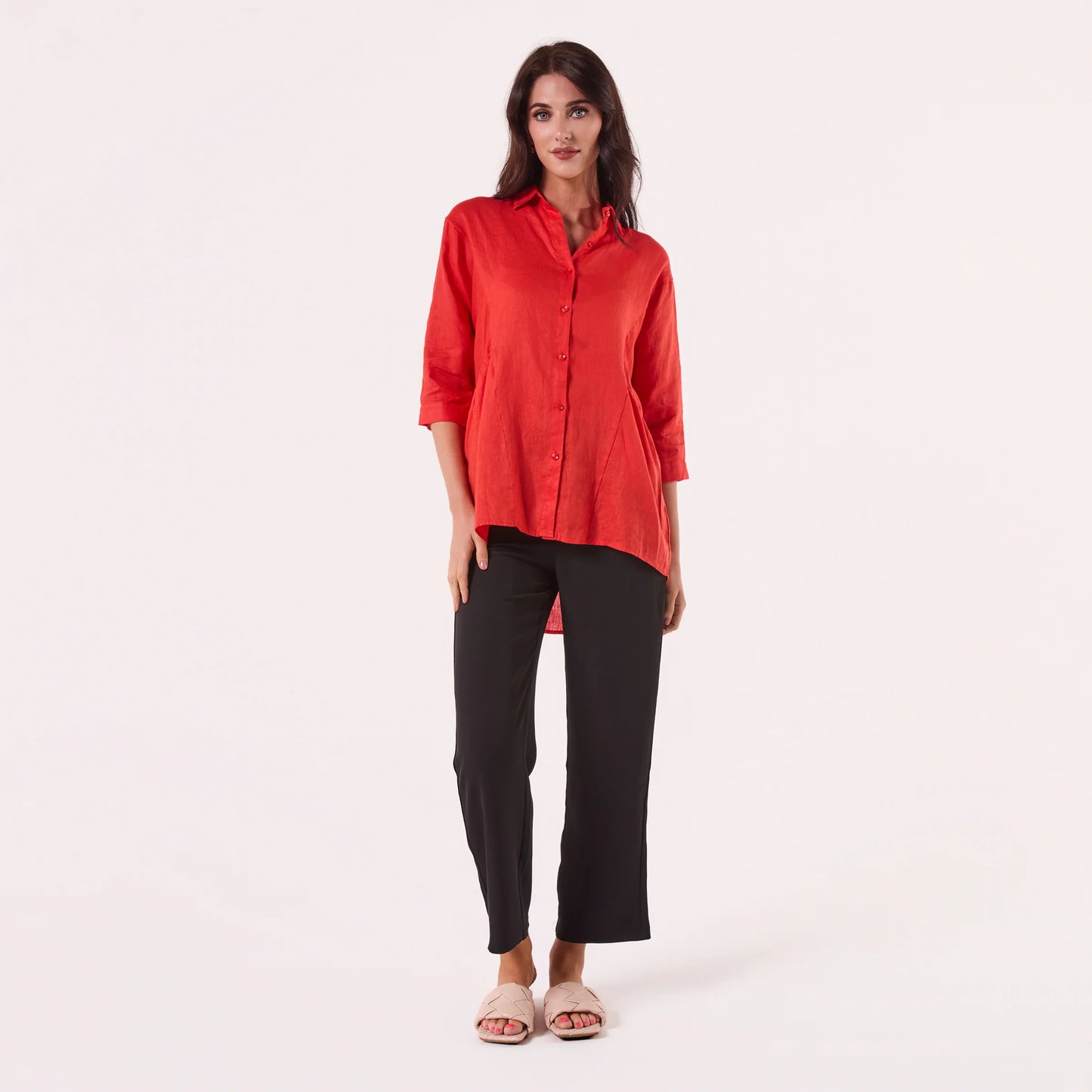 LINEN SHIRT CARROT RED