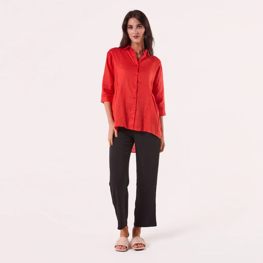 LOOSE LINEN SHIRT CARROT RED
