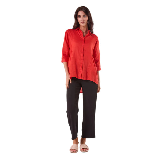 LOOSE LINEN SHIRT CARROT RED