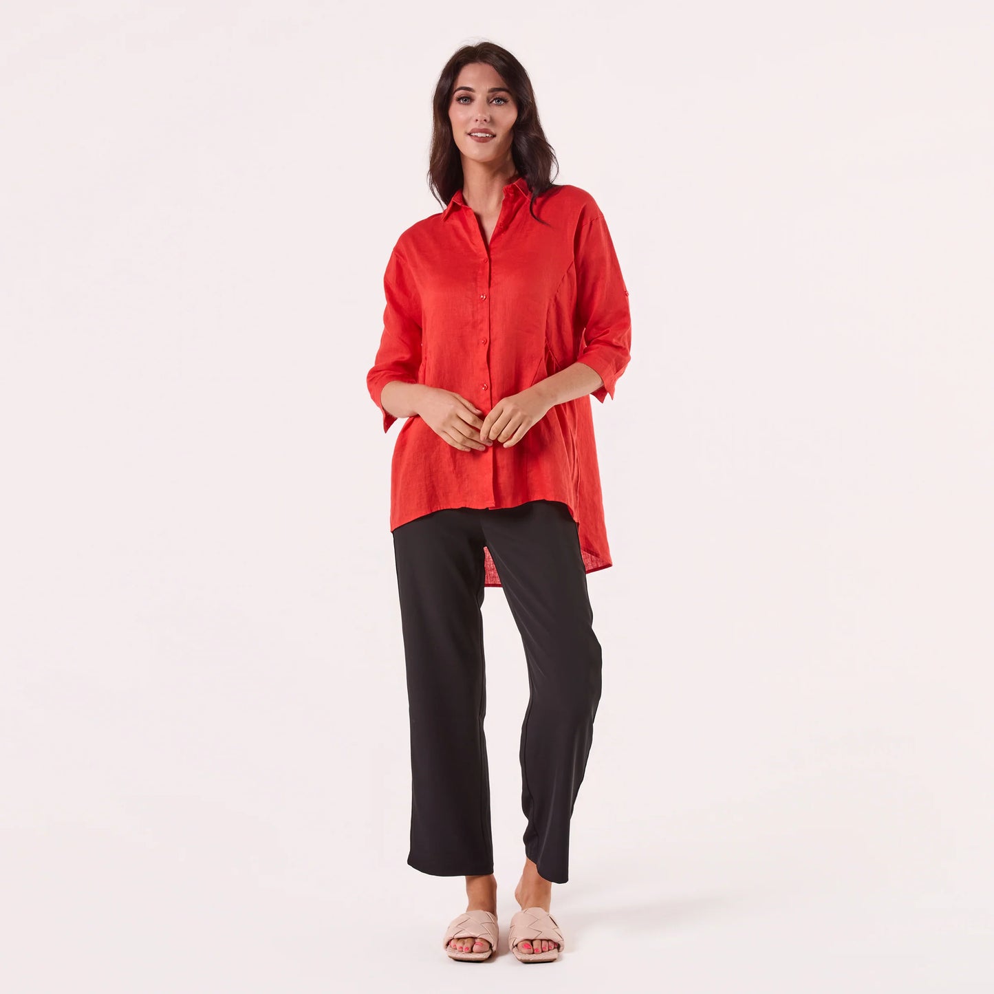LINEN SHIRT CARROT RED