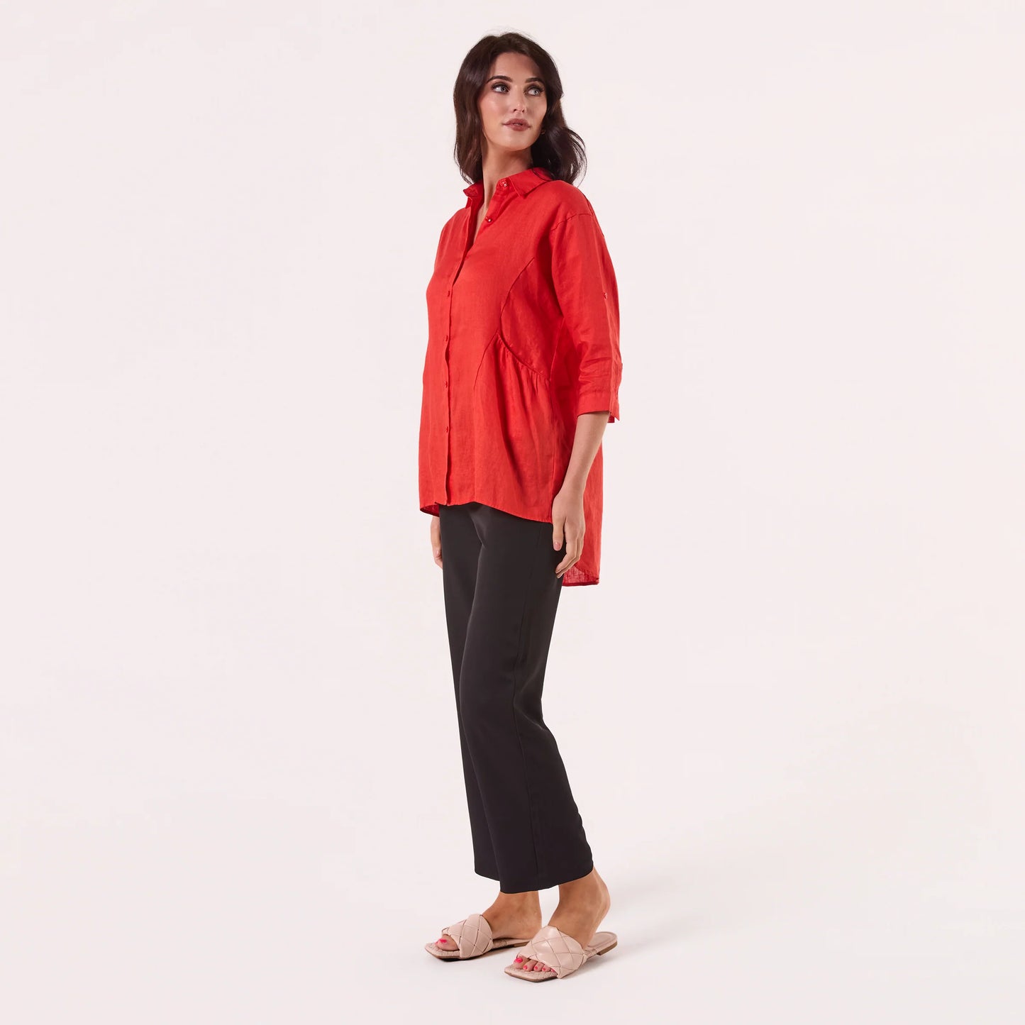 LINEN SHIRT CARROT RED