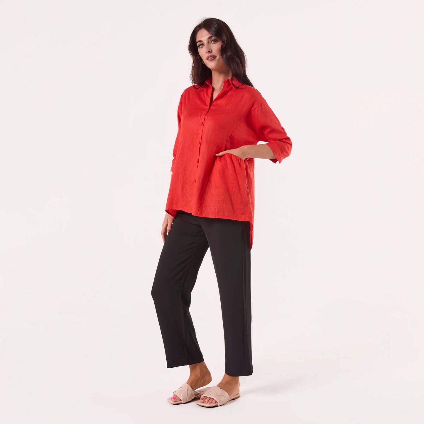 LINEN SHIRT CARROT RED
