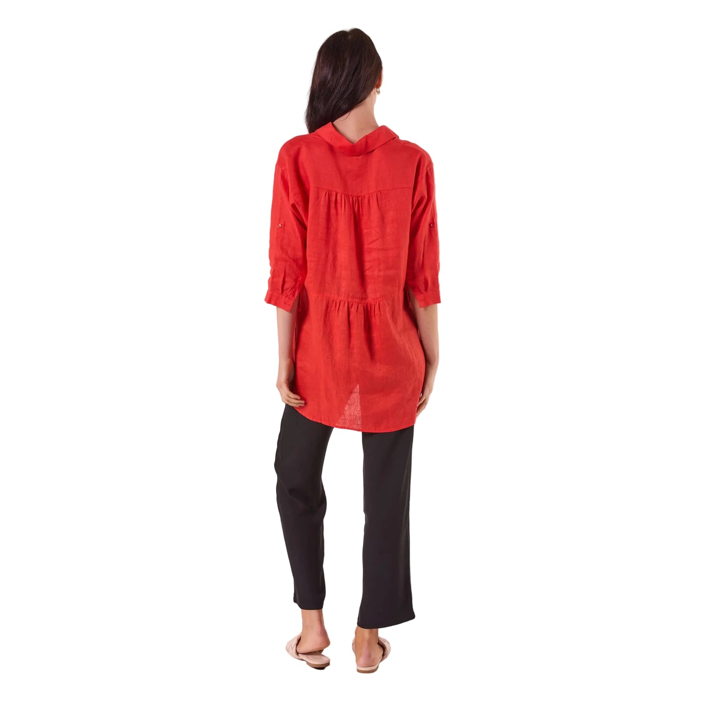 LOOSE LINEN SHIRT CARROT RED