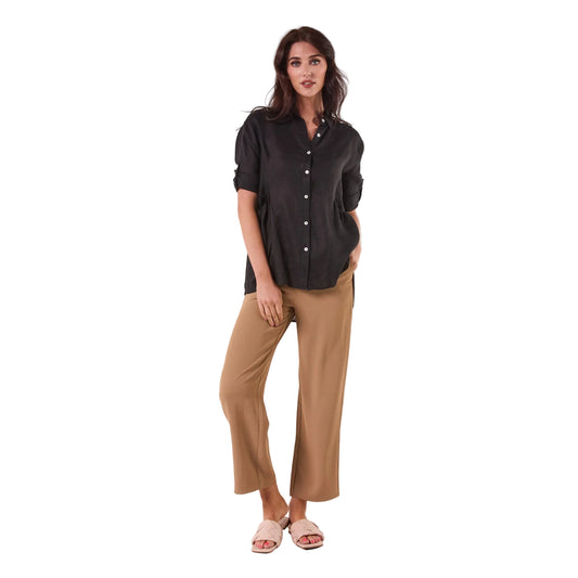 BLACK LOOSE LINEN SHIRT