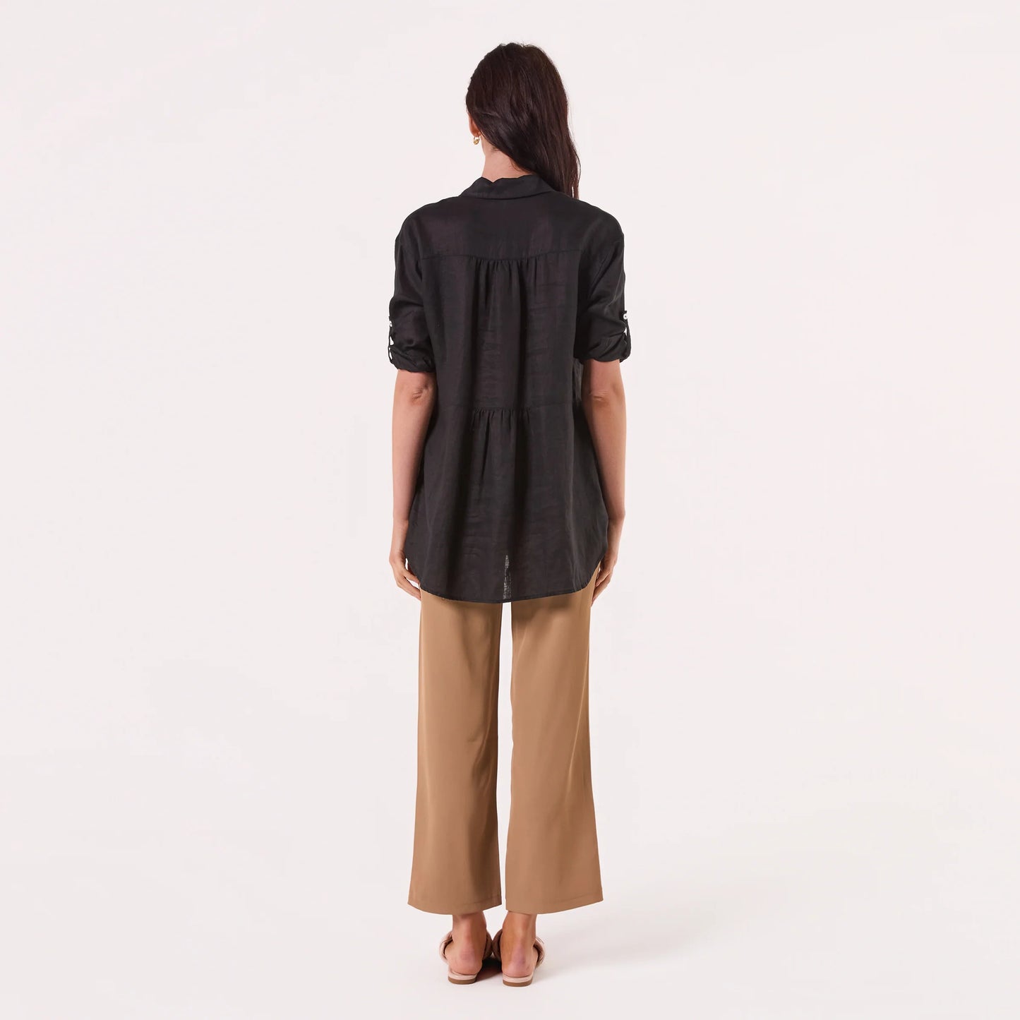 BLACK LOOSE LINEN SHIRT