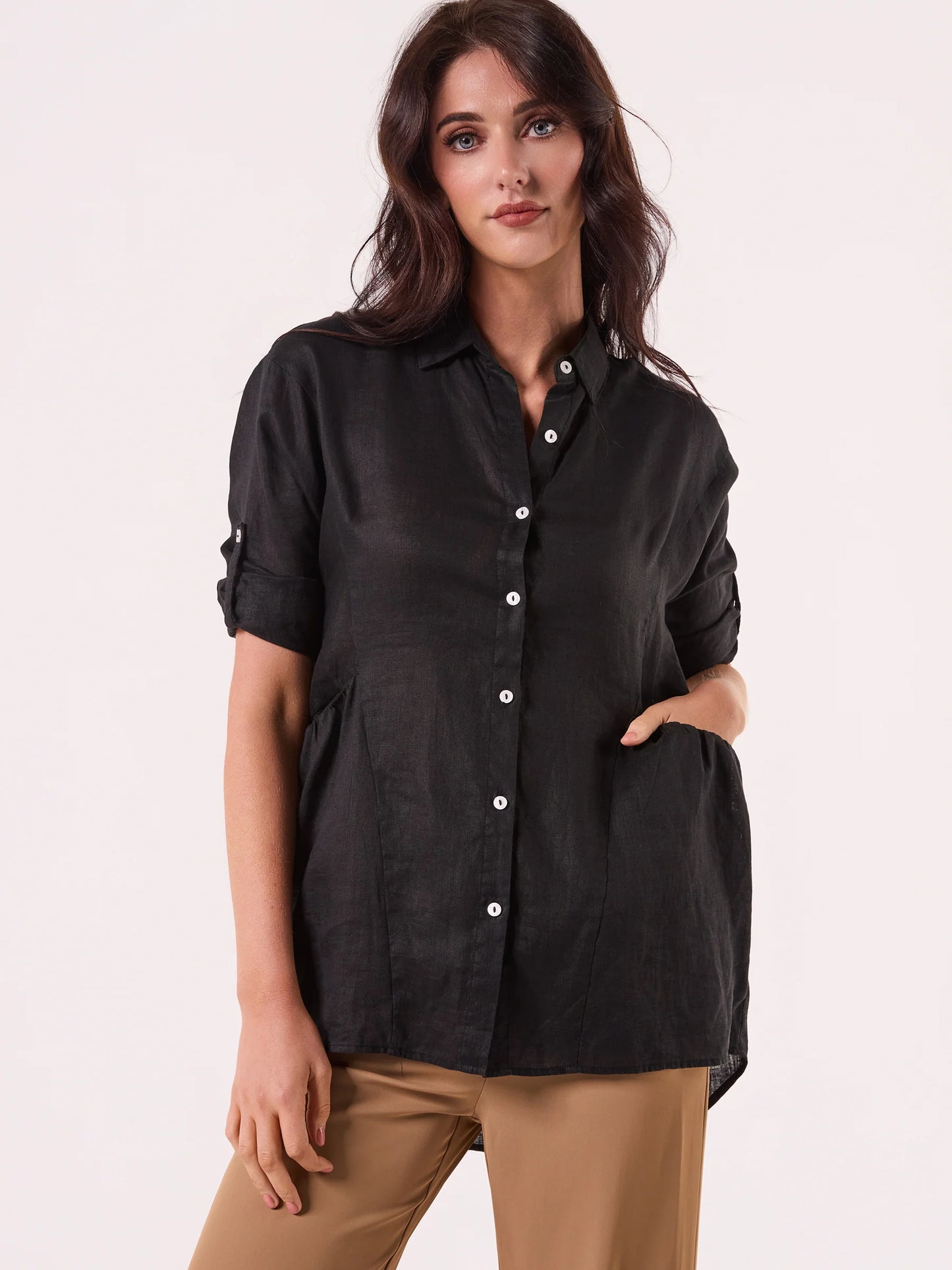 BLACK LOOSE LINEN SHIRT