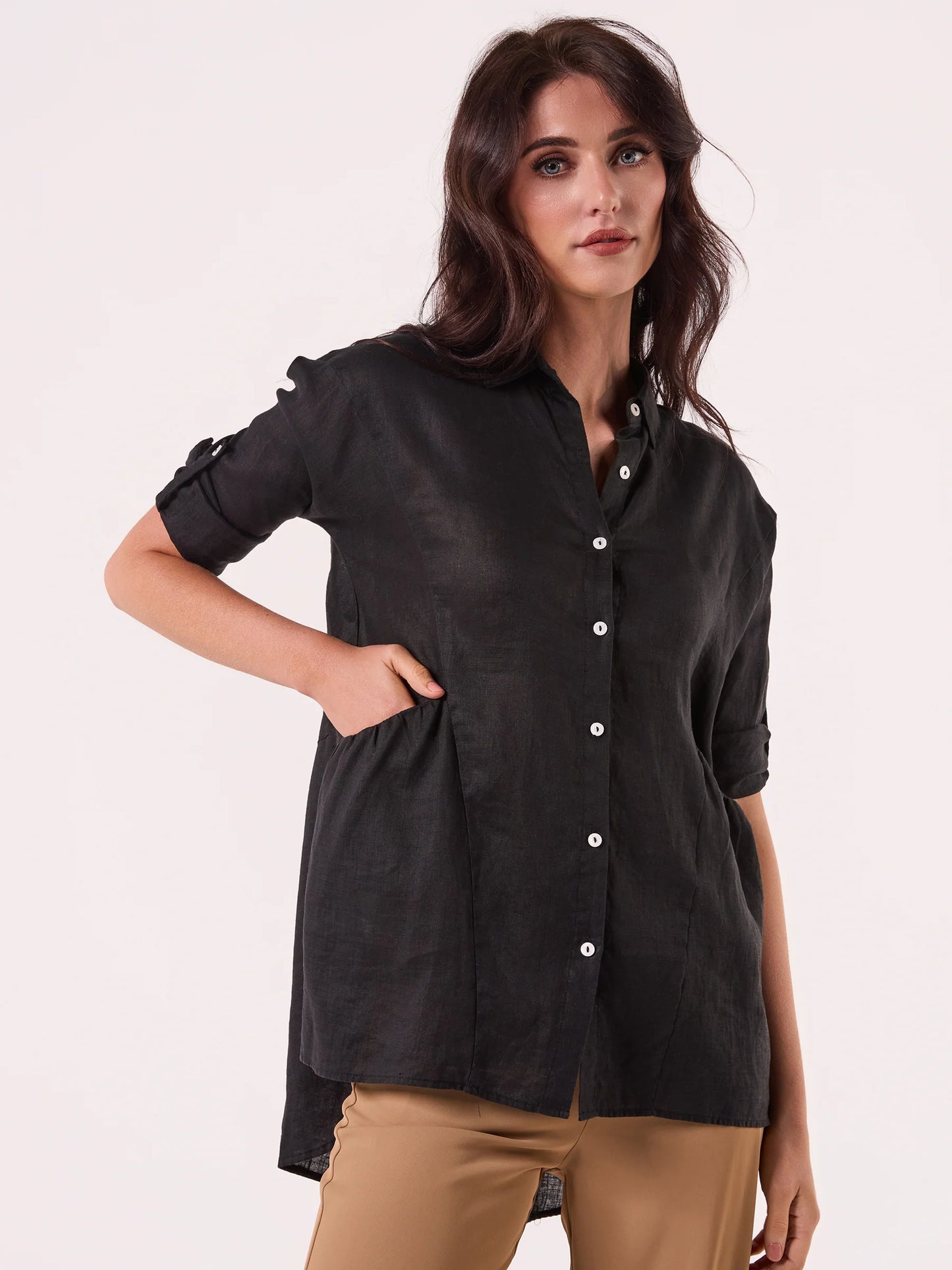 BLACK LOOSE LINEN SHIRT