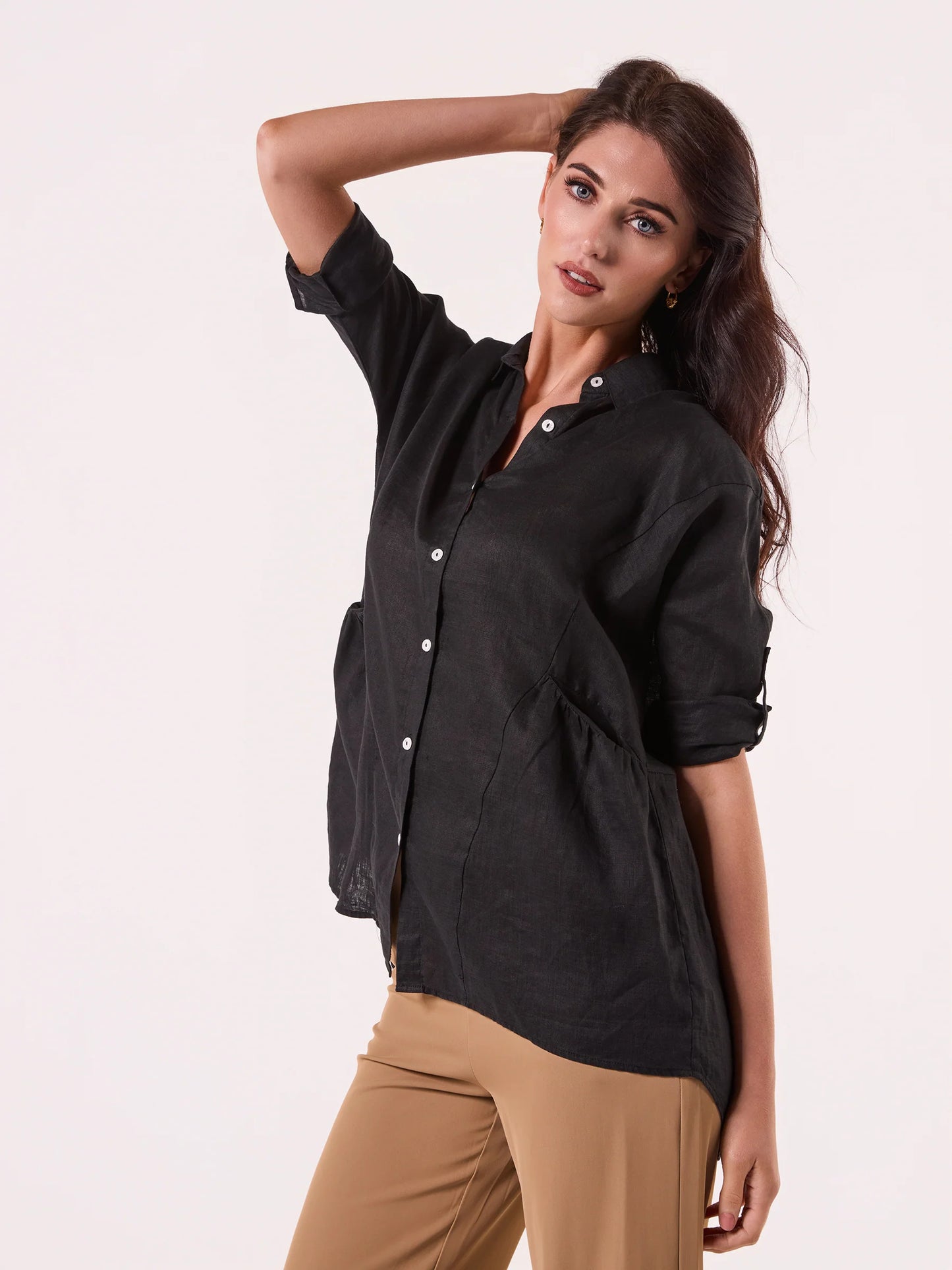 BLACK LOOSE LINEN SHIRT