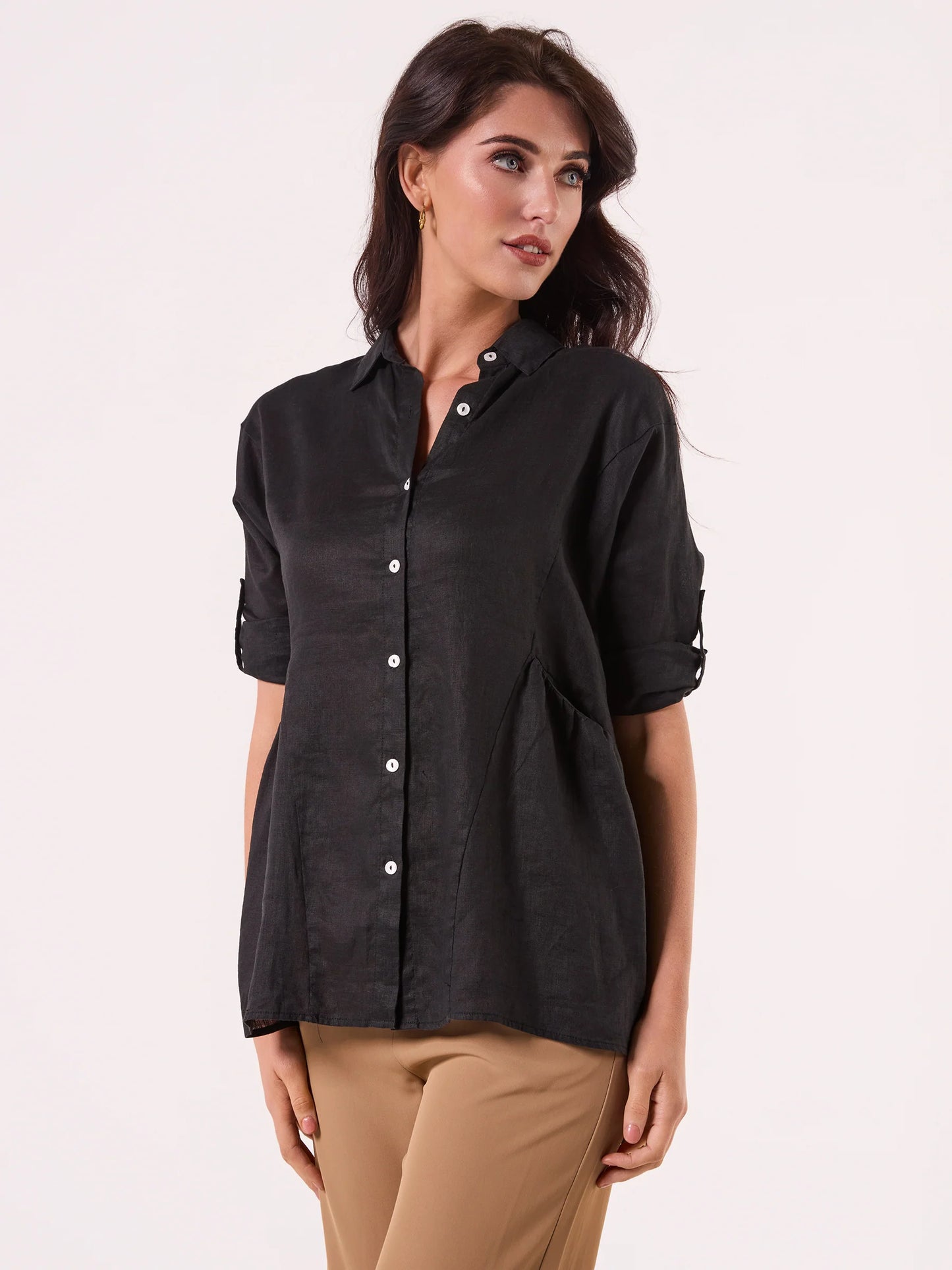 BLACK LOOSE LINEN SHIRT