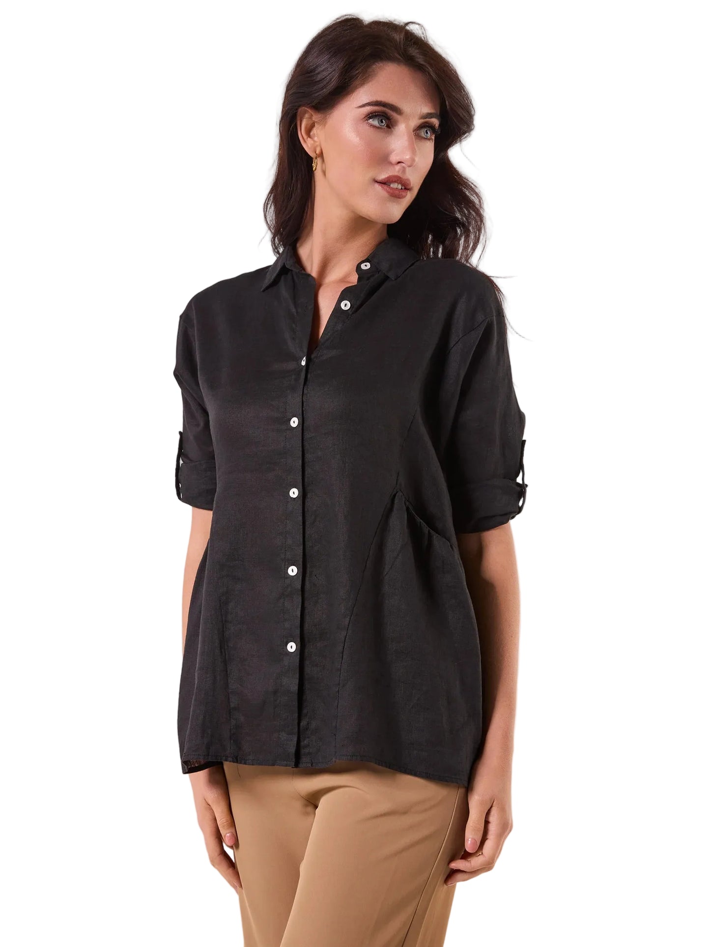 BLACK LOOSE LINEN SHIRT