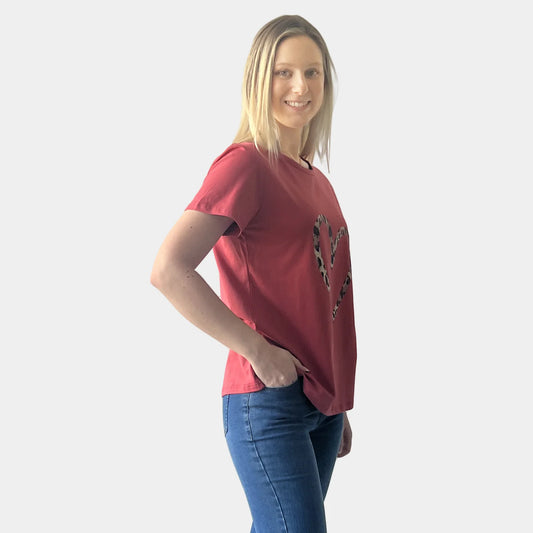 ANIMAL PRINT HEART TEE WATERMELON