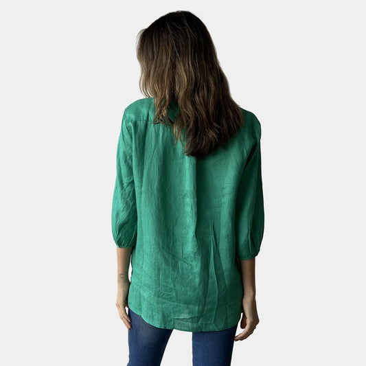 FRILL LINEN TOP IN GREEN