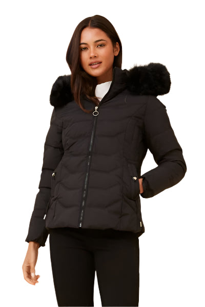 BLACK FAUX FUR PUFFER JACKET