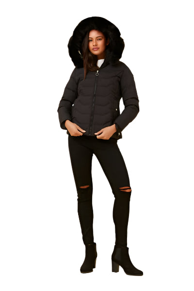BLACK FAUX FUR PUFFER JACKET