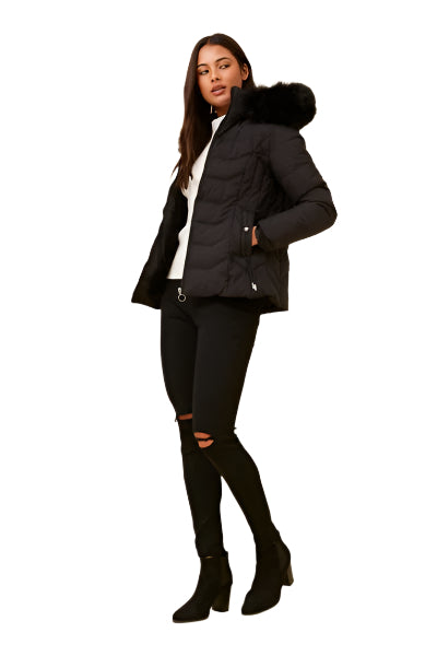 BLACK FAUX FUR PUFFER JACKET