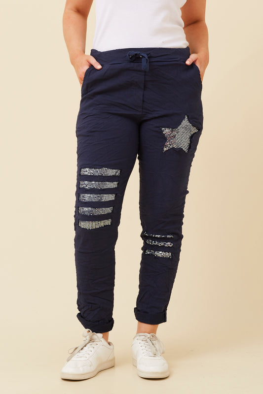 SEQUIN PATCH PANT NAVY