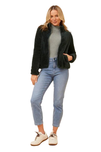 ZIP UP JACKET IN FOREST GREEN