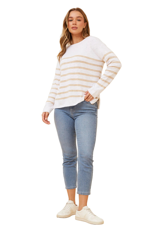KATIE LONG SLEEVE PULLOVER IN BEIGE