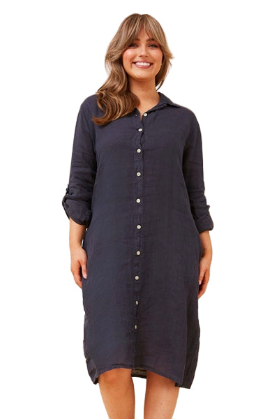 RAVINIA SOLID LINEN SHIRT DRESS