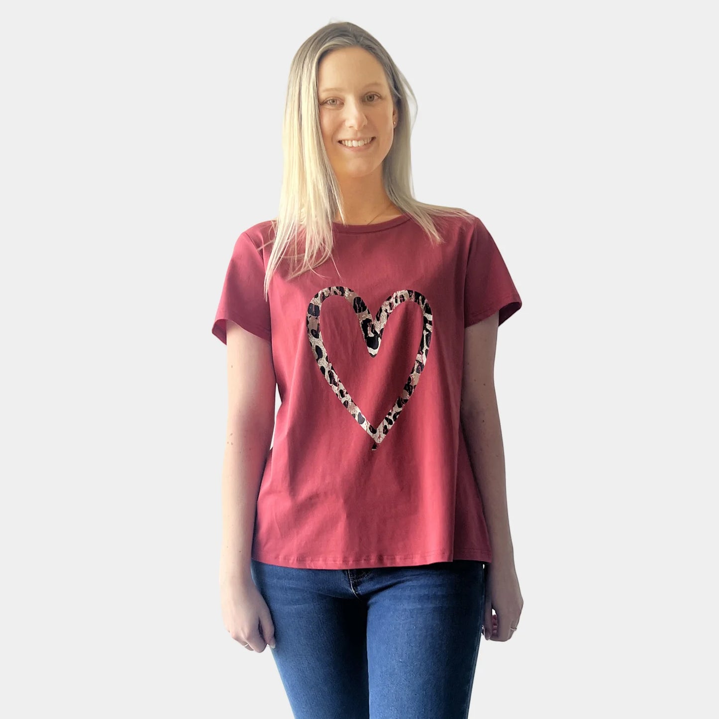 ANIMAL PRINT HEART TEE WATERMELON