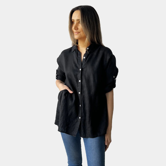 BLACK LOOSE LINEN SHIRT