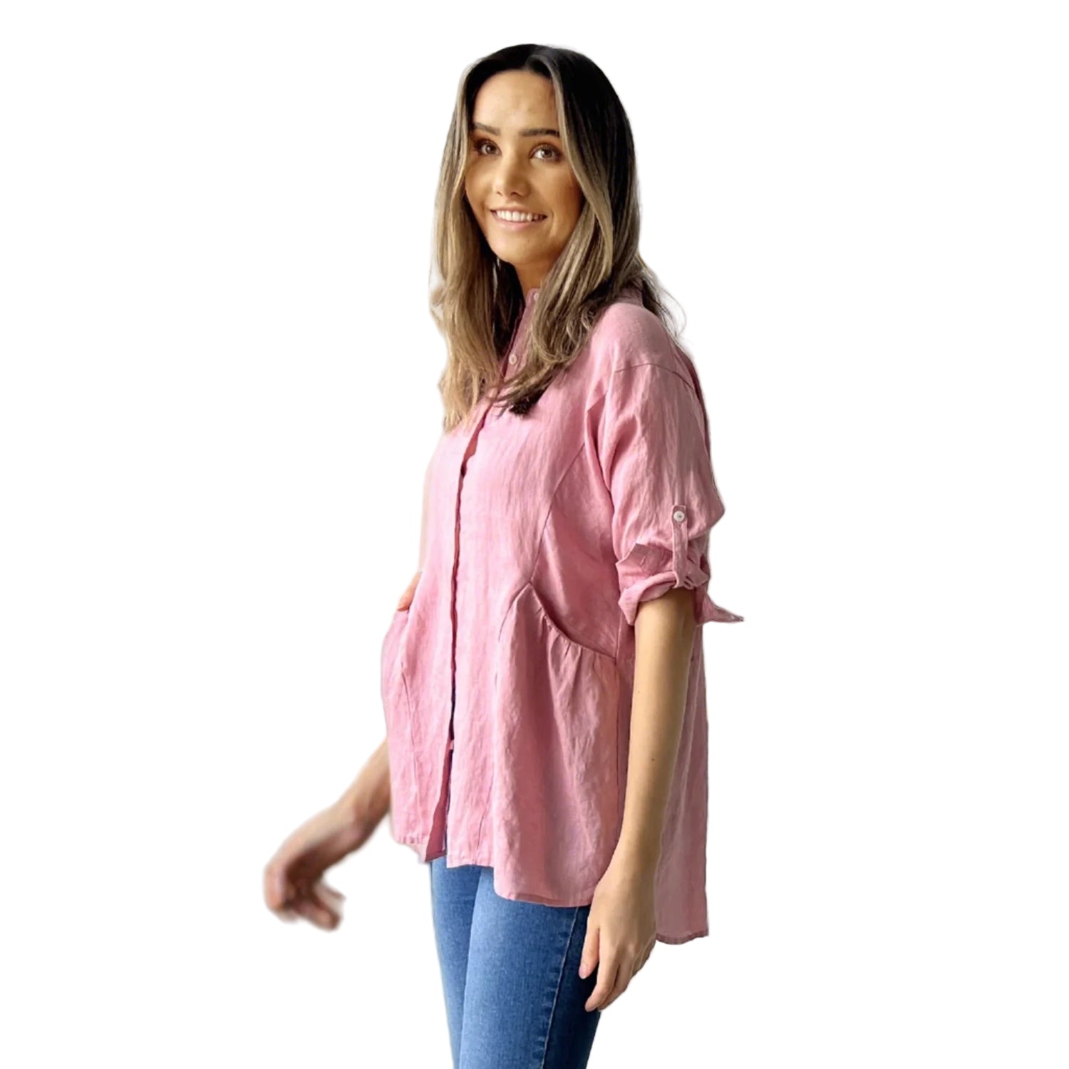 LOOSE LINEN SHIRT PINK
