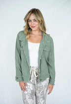 LINEN FRINGE JACKET IN KHAKI
