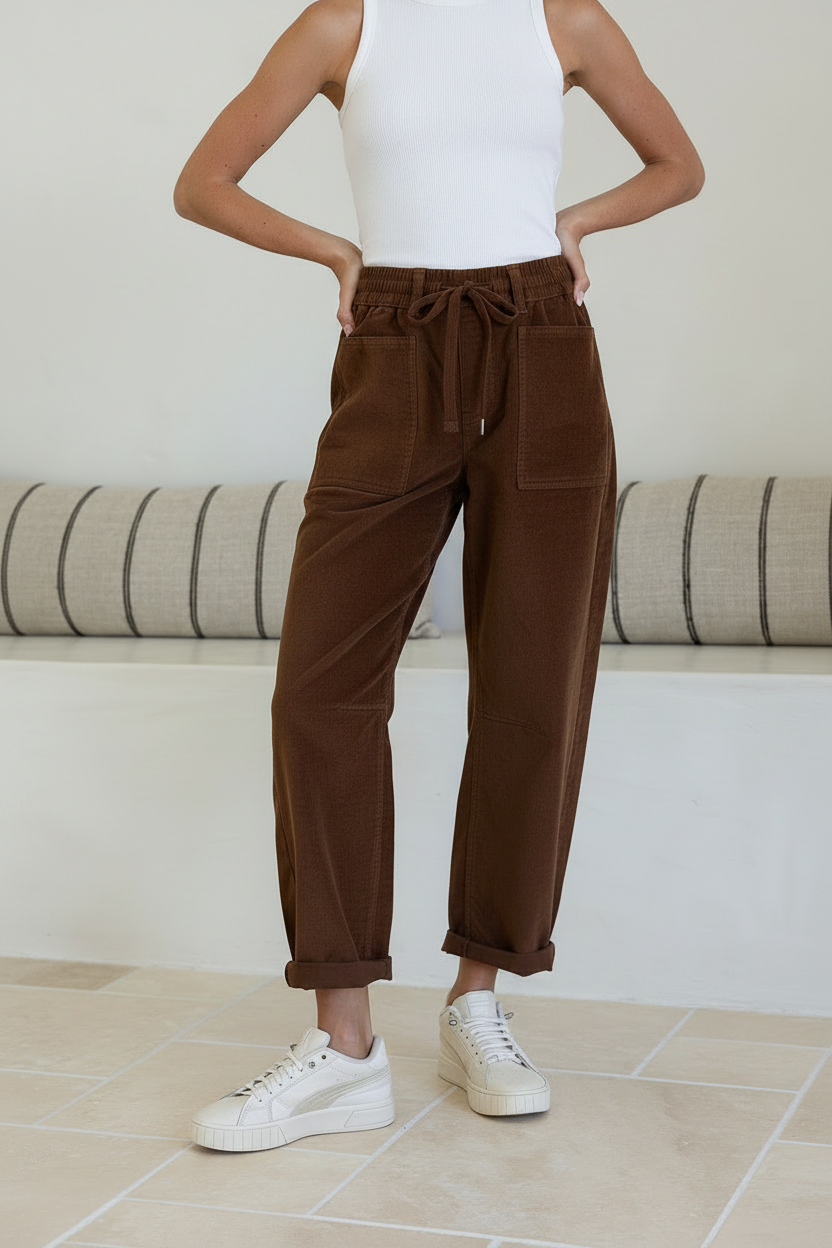 STRETCH CORD JOGGER IN CHOCLATE