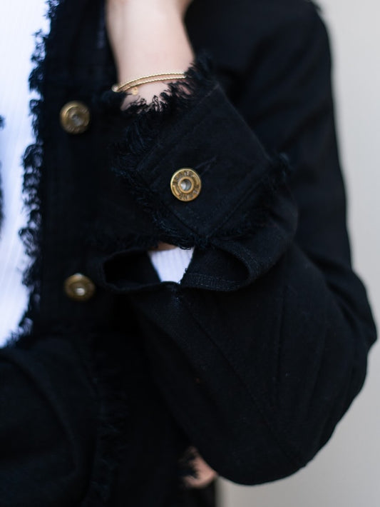 LINEN FRINGE JACKET BLACK