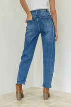 BARREL LEG JEAN IN DARK-MID BLUE
