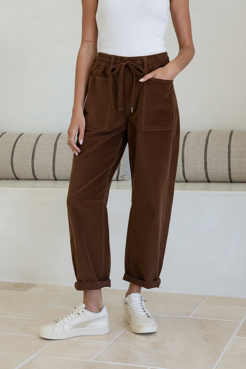 STRETCH CORD JOGGER IN CHOCLATE