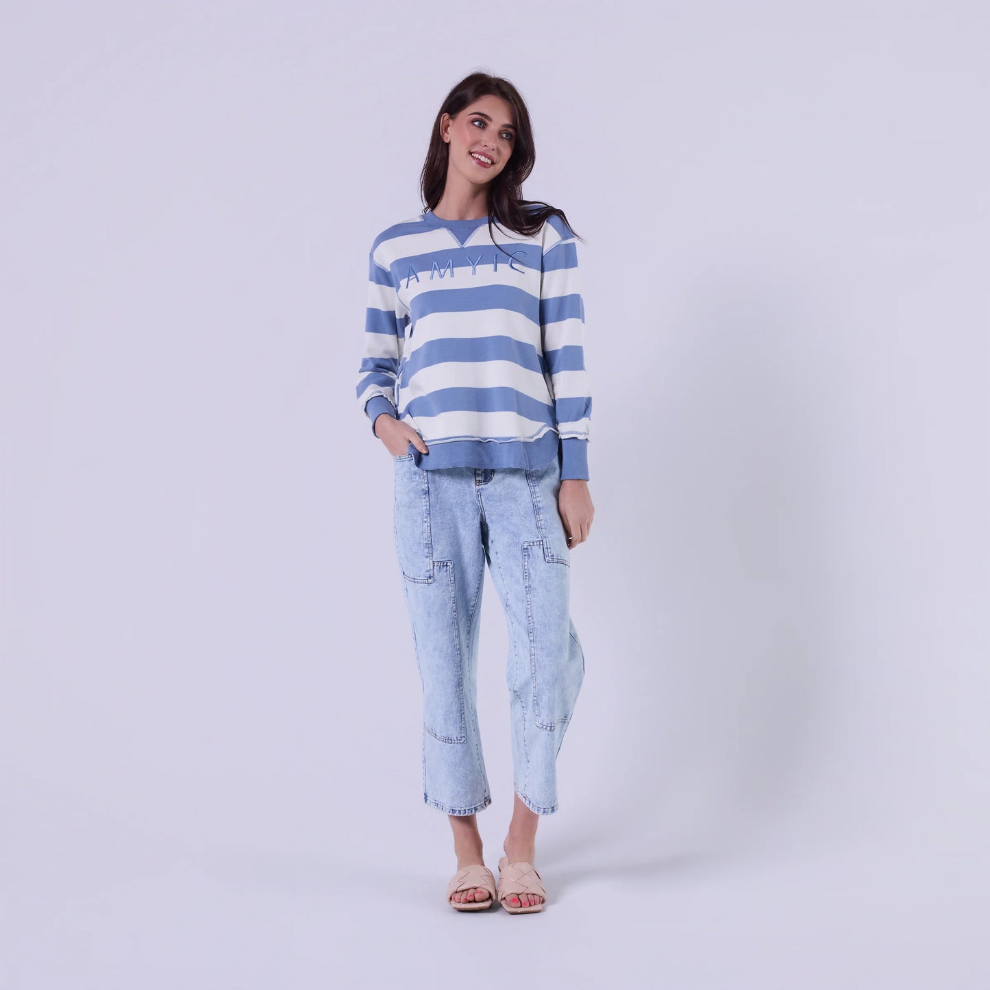 AMYIC SWEATER IN LIGHT BLUE STRIPE