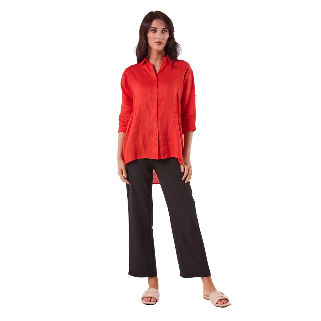 LOOSE LINEN SHIRT CARROT RED