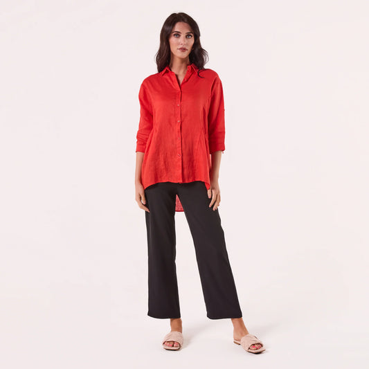 LINEN SHIRT CARROT RED