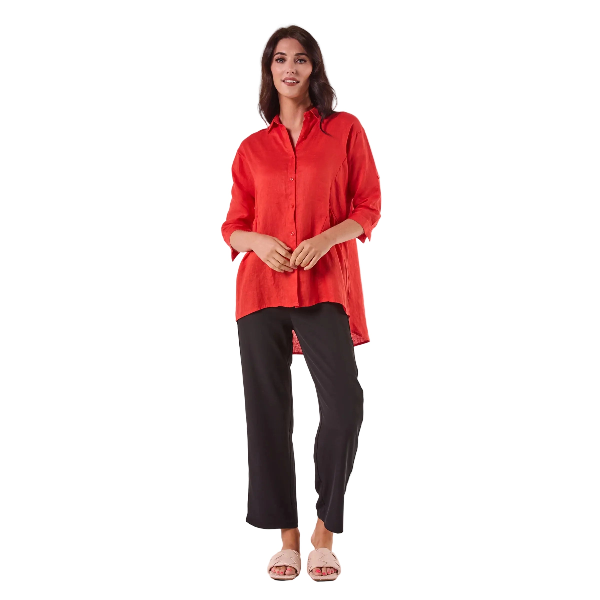 LOOSE LINEN SHIRT CARROT RED