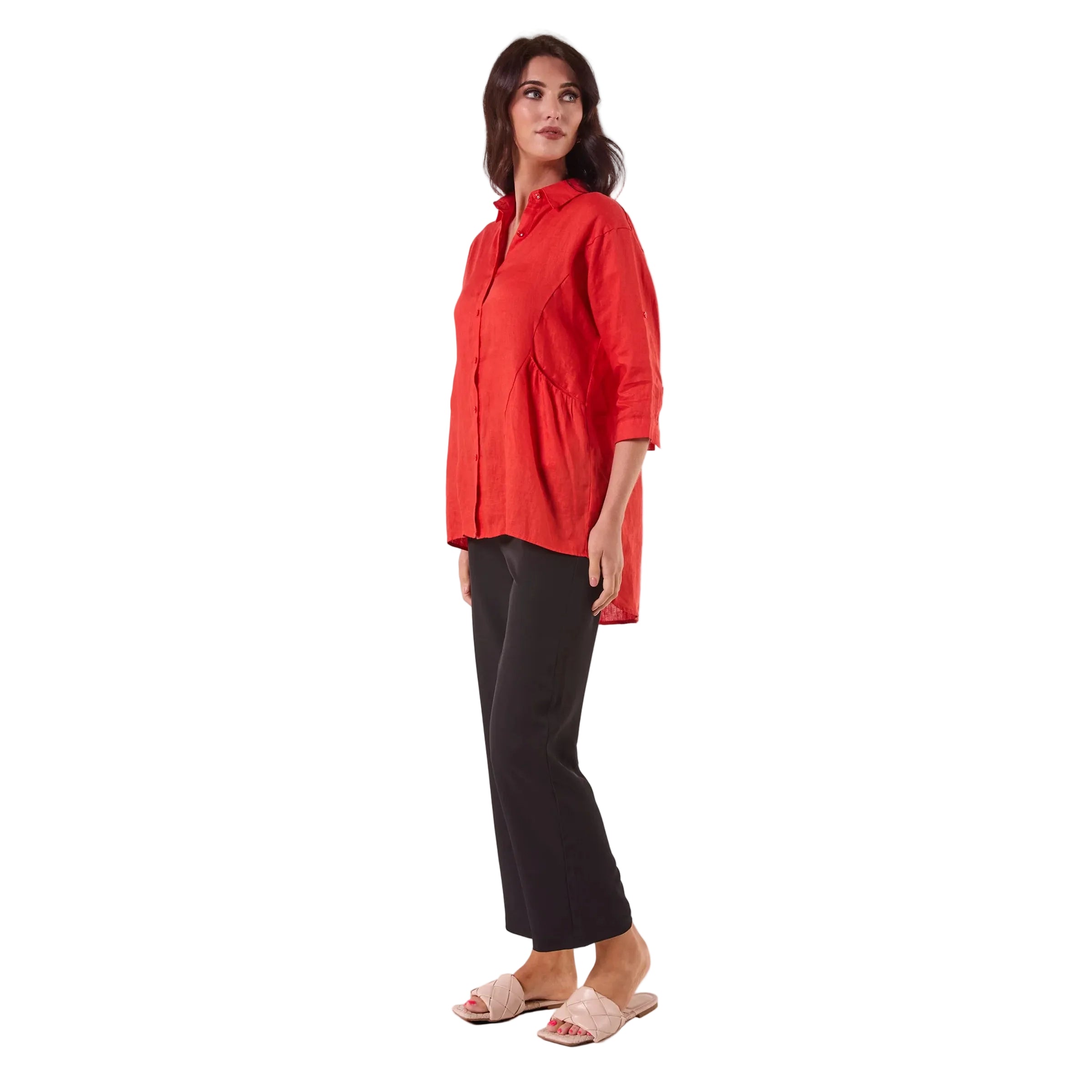 LOOSE LINEN SHIRT CARROT RED