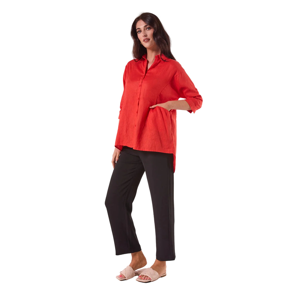 LOOSE LINEN SHIRT CARROT RED