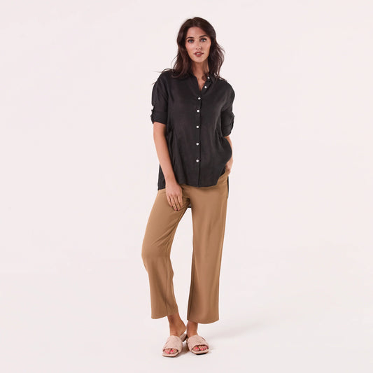 BLACK LOOSE LINEN SHIRT