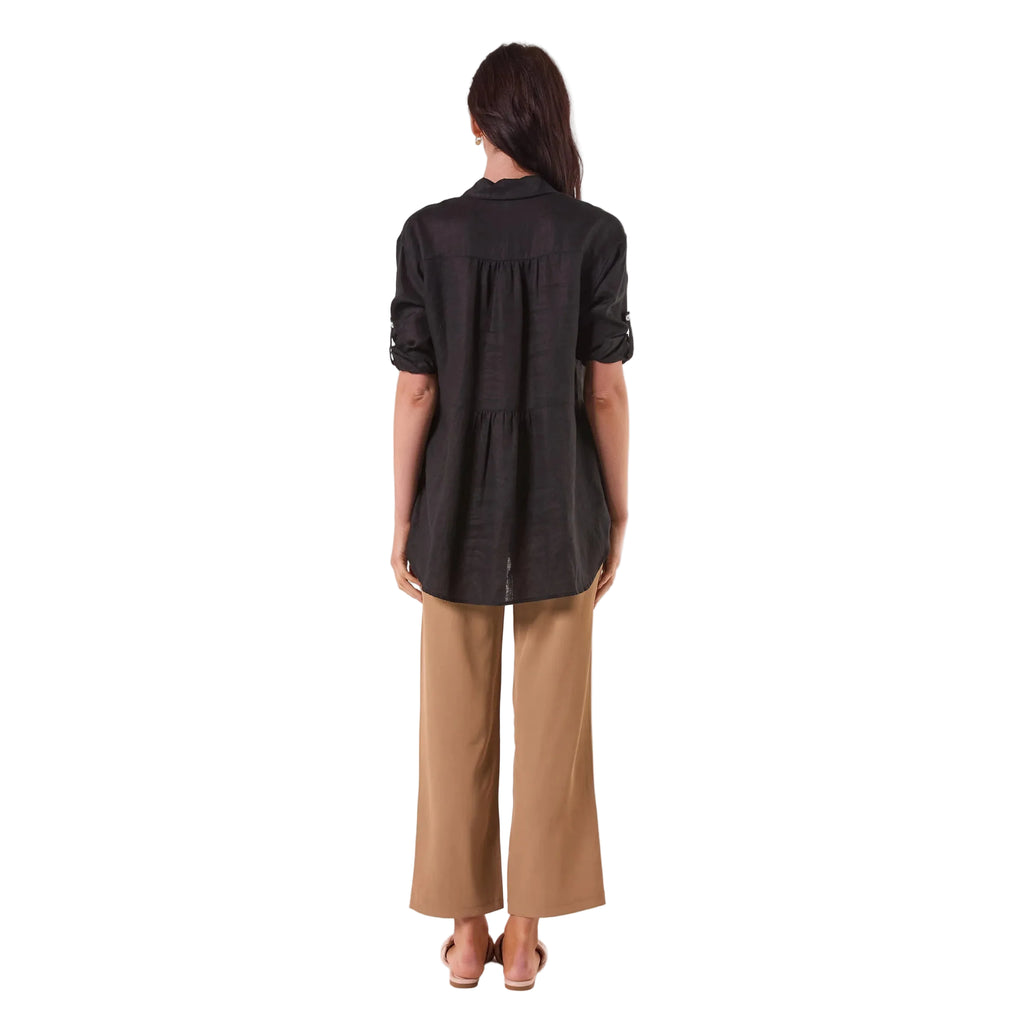 BLACK LOOSE LINEN SHIRT