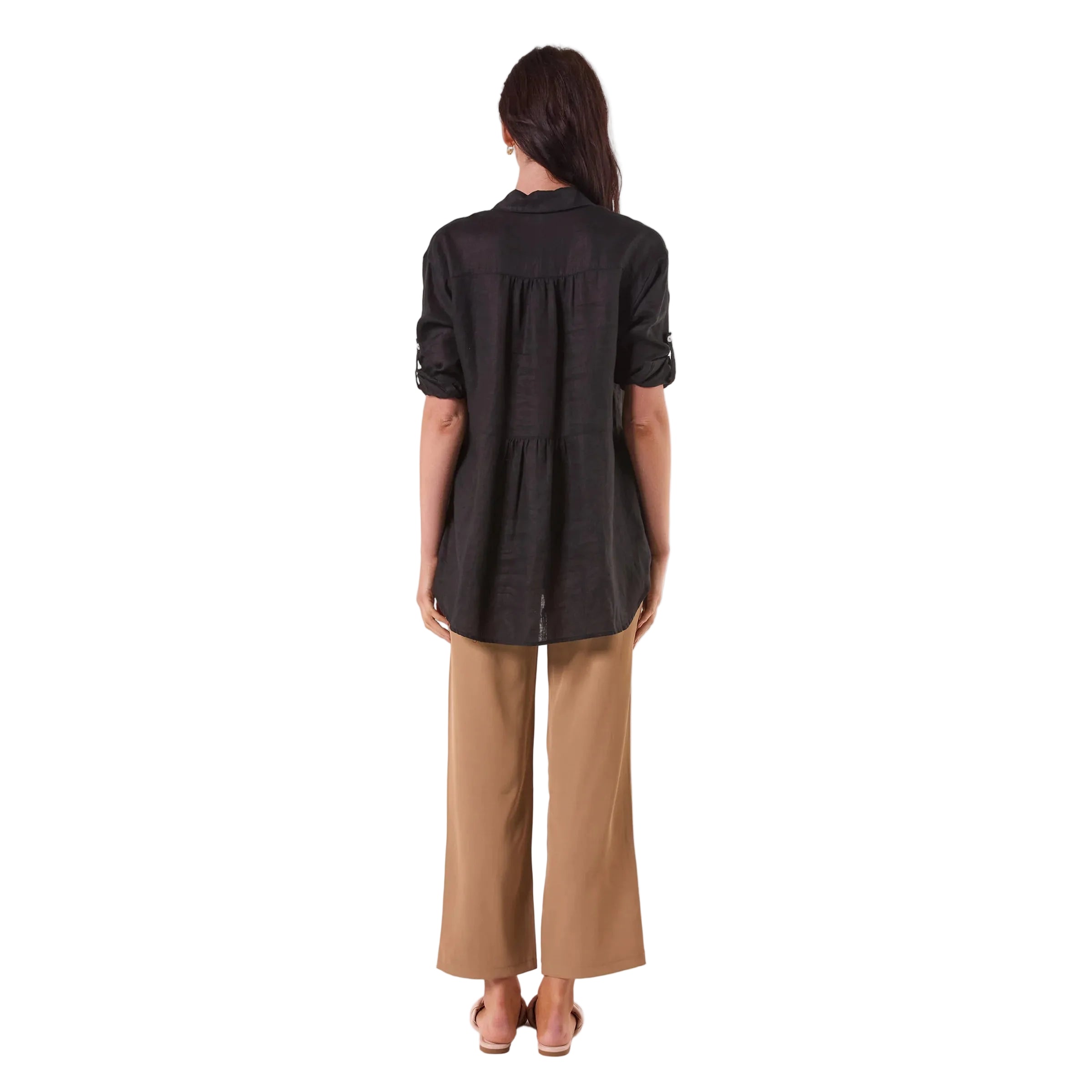 BLACK LOOSE LINEN SHIRT