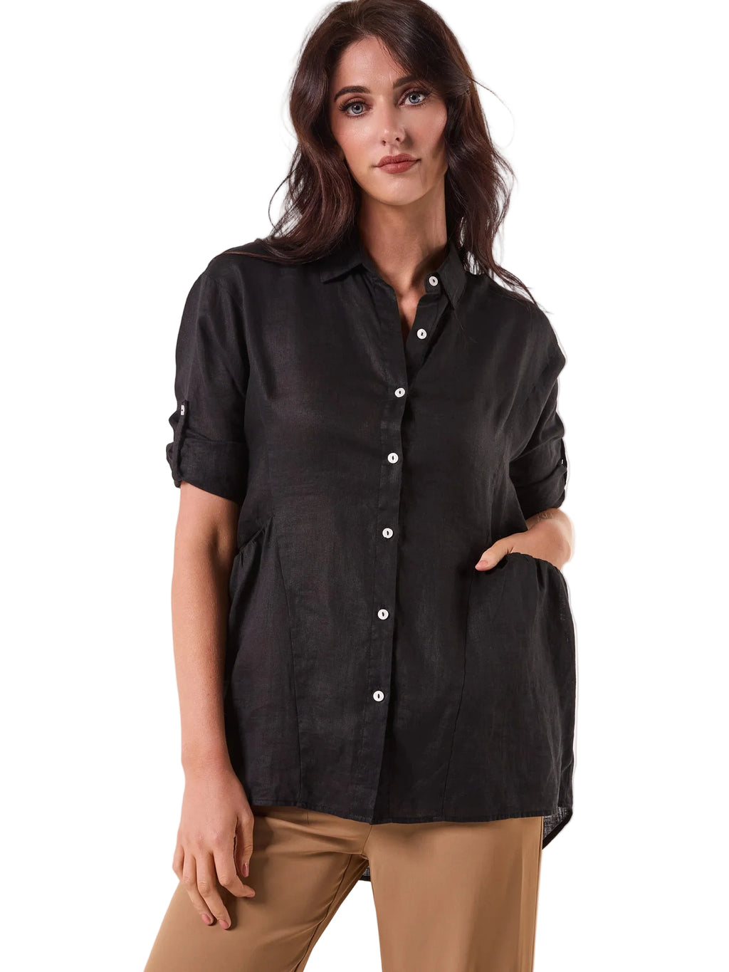BLACK LOOSE LINEN SHIRT