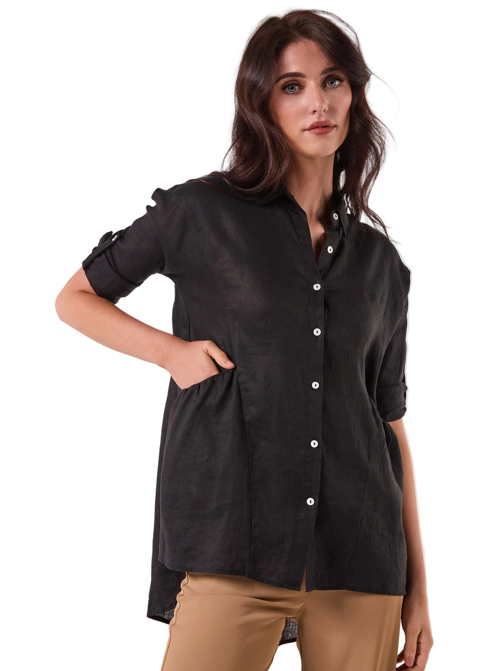 BLACK LOOSE LINEN SHIRT