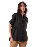 BLACK LOOSE LINEN SHIRT